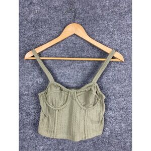 Rabbit Rose Corset Crop Top Women's Medium‎ Green Cable Knit Bustier Camisole